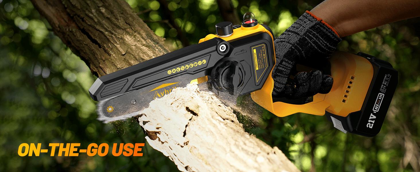 Electric Mini Chainsaw Cordless 6-Inch Handheld Portable Chain Saw with Grease Injector, 2 × 4.0ah Battery-Powered, with Safety Lock, Tool-Free Chain Handsaw for Small Pruning and Cutting