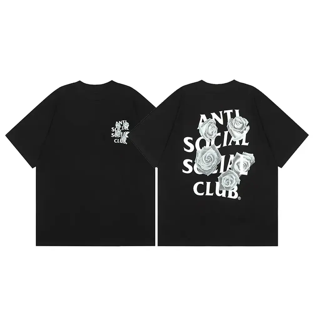 Anti Social Social Club "White Roses" Front/Back T-Shirt Bold Floral Design Streetwear Tee for Menswear Top 100% Cotton Unisex Fit Casual Fabric