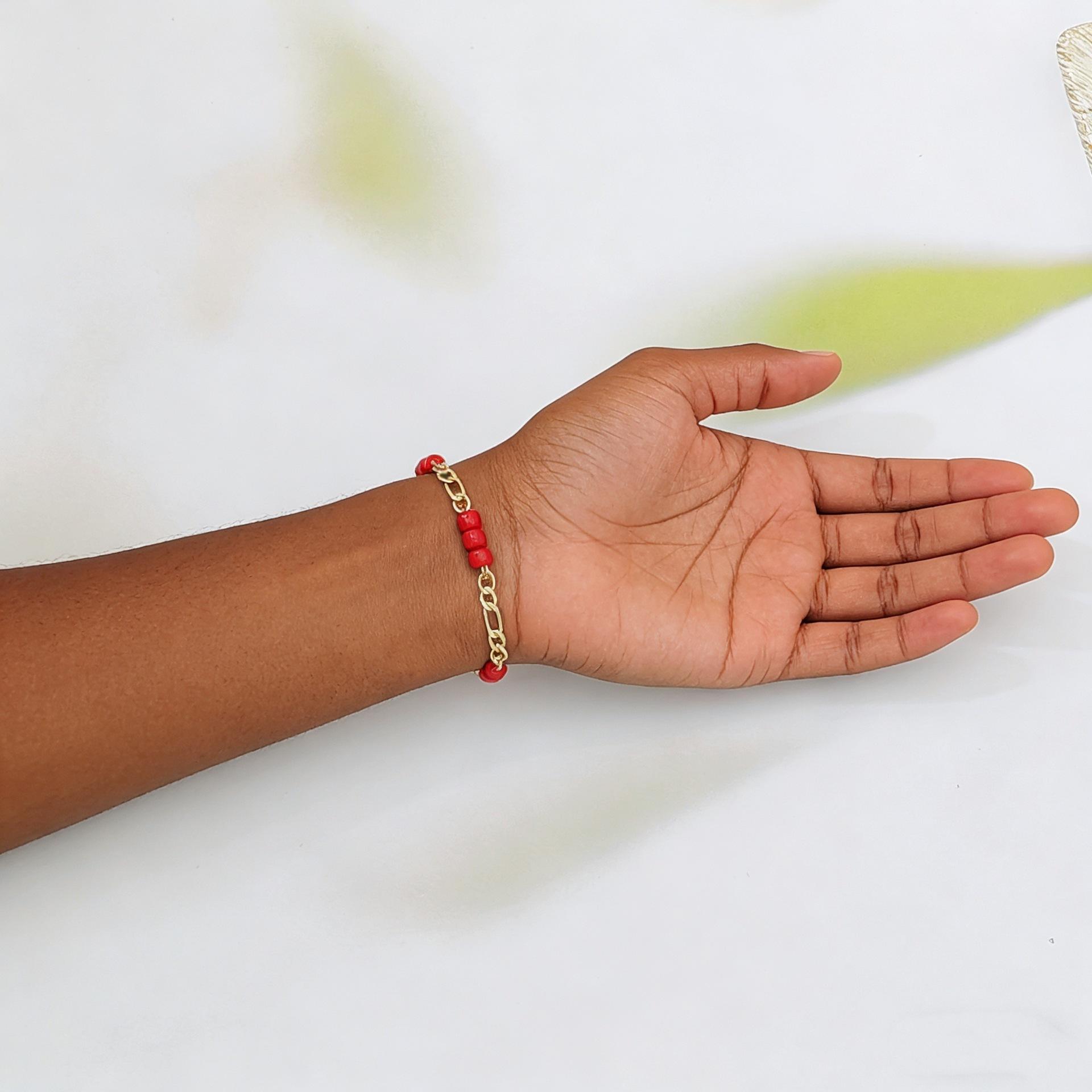 Trending Red Agate Beaded Chain Bracelet, Mixed Design Fashion Jewelry for Women, 18K Gold Plated Brass, Elegant Versatile Stackable Bracelet, Perfect for Daily Wear & Casual Outfits