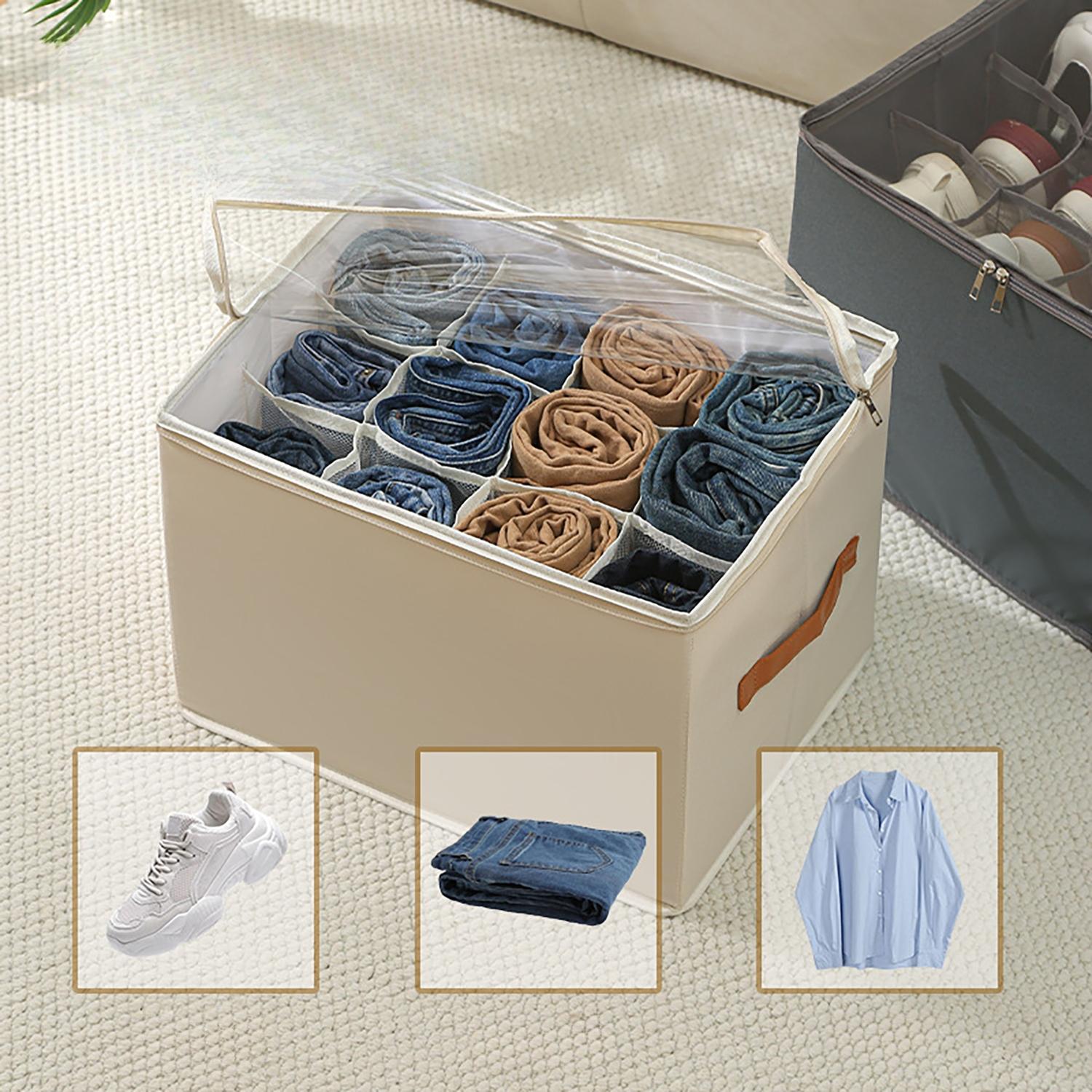 Multi-functional compartment-type storage shoe box, foldable fabric cover dust-proof miscellaneous storage box