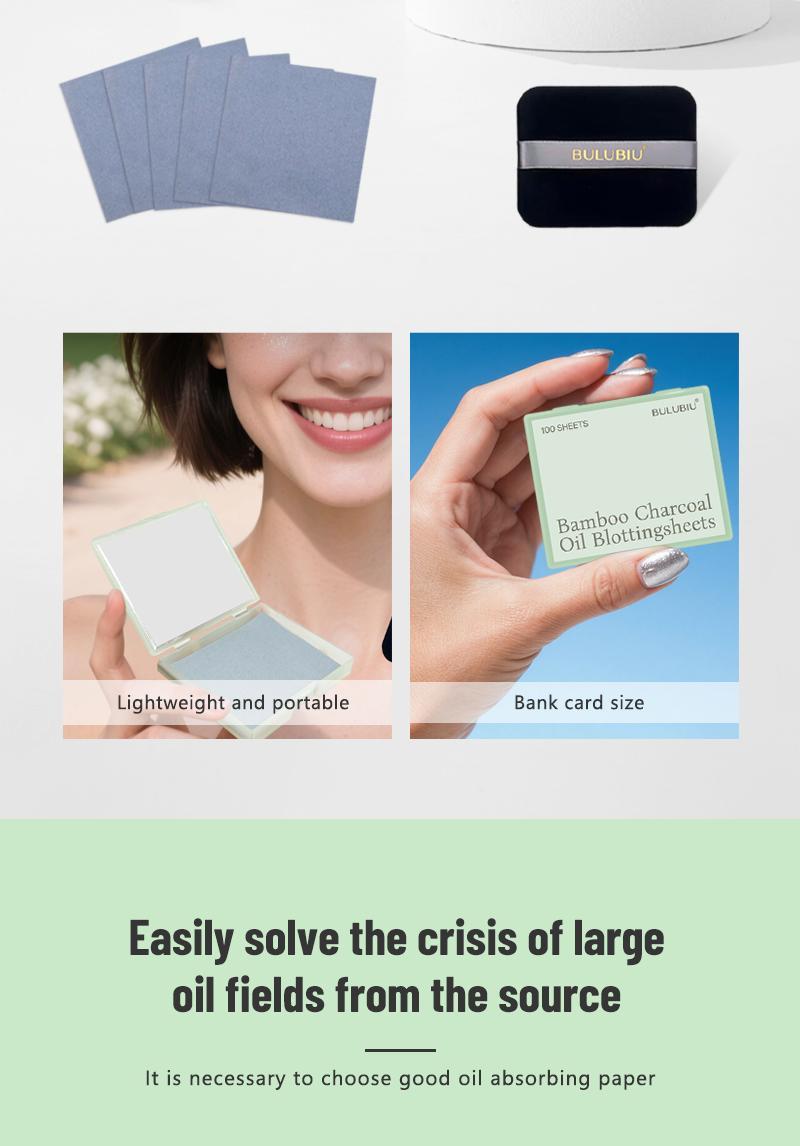 Blotting Papers for Oily Skin & Makeup Lovers - 50 Sheets with Mirror and Powder Puff | Bamboo Charcoal Absorbs Excess Oil, Keeps Skin Fresh and Matte Throughout the Day