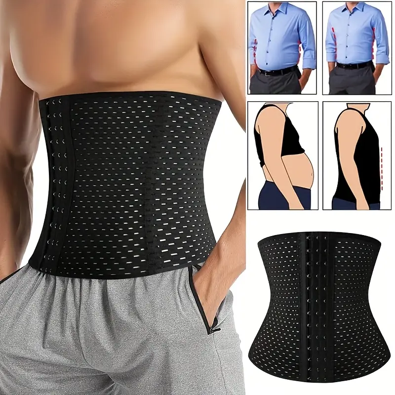 Men's Breathable Mesh Three-Row Buckle Four-Steel-Bone Waist Support Belt