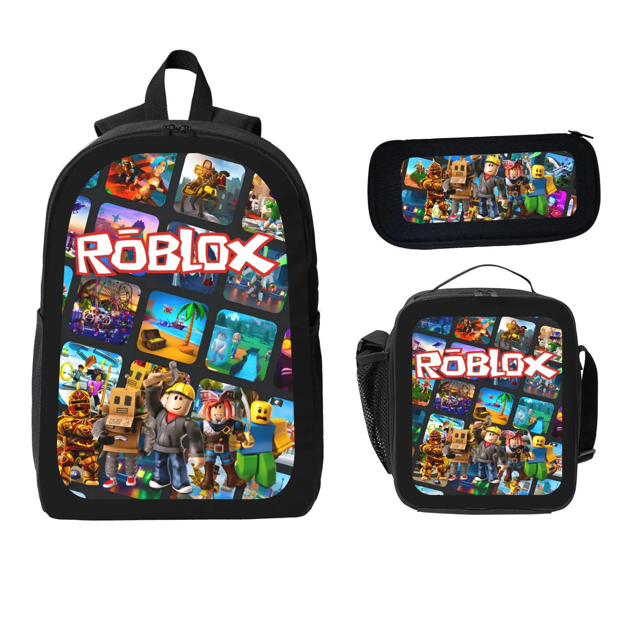 3-in-1 Roblox Backpack Set with Lunch Bag Pouch Gift for Game Fans Roblox Game Themed Daypack set