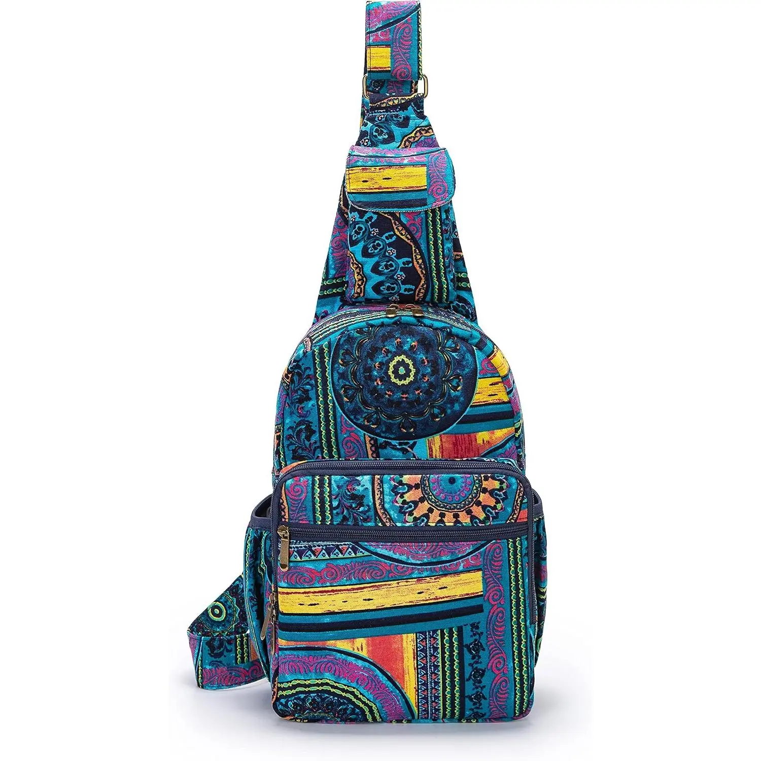 Women sling bag Elephant canvas large boho backpacks bohemian Crossbody Bag (green )
