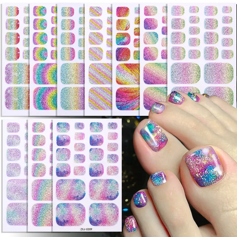 Women's Sparkling Glitter Aurora Effect Toe Nail Wraps, DIY Decorative Pedicure Nail Art Decals (Luggage & Bag Charm Accessory), Decal Stickers, Decorative Wrap, Diy Apply, Pedicure Art