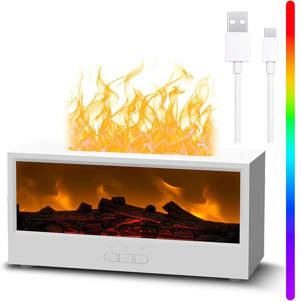 Essential Oil Diffuser, Flame Fireplace Aromatherapy Diffuser, 150ML Ultrasonic Cool Mist Humidifier with 7 Colors Effect, Timer and Auto-Off Humidifier Diffusers for Home Room Office