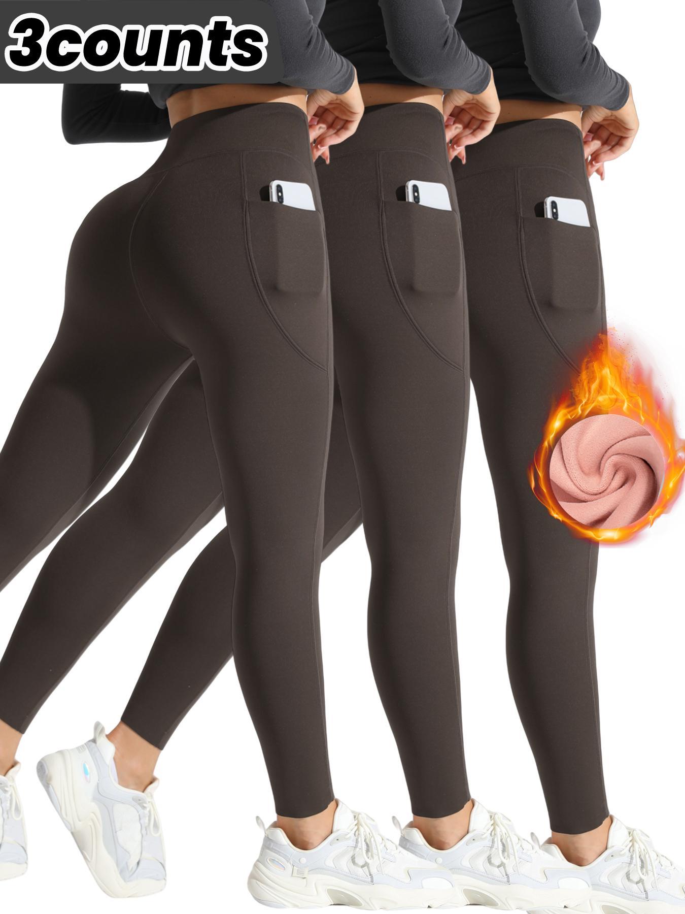 Women's High Waist Thermal Sports Leggings with Pockets, Fleece Lined, Perfect for Yoga Cycling Daily Wear, Comfortable Active Lifestyle, Scrunch Sports Leggings
