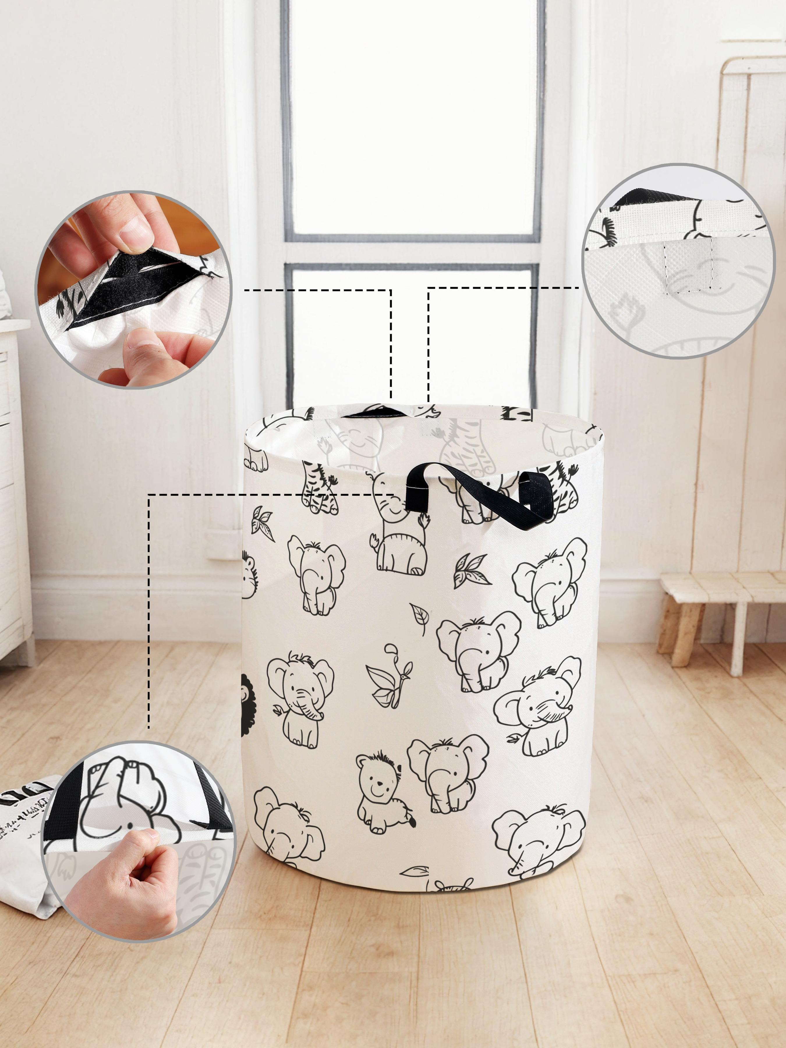 Elephant Pattern Laundry Basket with Handle, Durable Foldable Dirty Clothing Organizer, Large Capacity Toy Storage Box, Random Print Design, All Seasons Use
