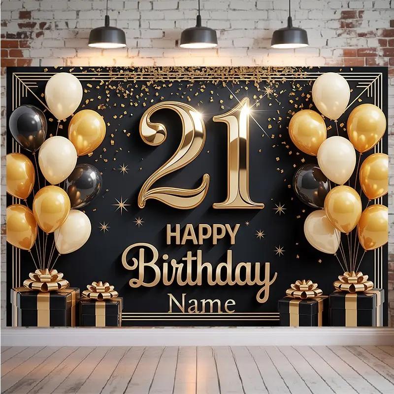 21st Birthday Custom Name Balloon Gift Backdrop Banner Modern Party Style Tapestry Wall Hanging Photography Background Polyester Fiber Personalized Decor for Wedding Birthday Celebration Studio Photo Booth Props