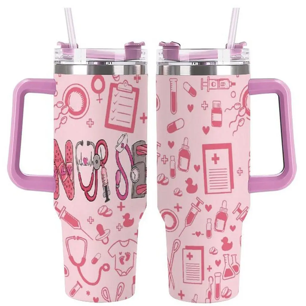 Labor and Delivery Nurse Tumbler Cute Pink Medical Design , L&D Nurse Appreciation Gift , Insulated Stainless Steel Travel Cup