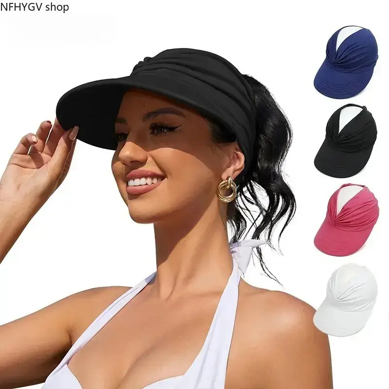 Women's UPF 50+ UV Protection Sun Visor Hat, High Ponytail Friendly Wide Brim Breathable Lightweight Cap, Aesthetic Sunsafe Headwear For Beach Golf Hiking Daily Wear & Birthday Gift For Her