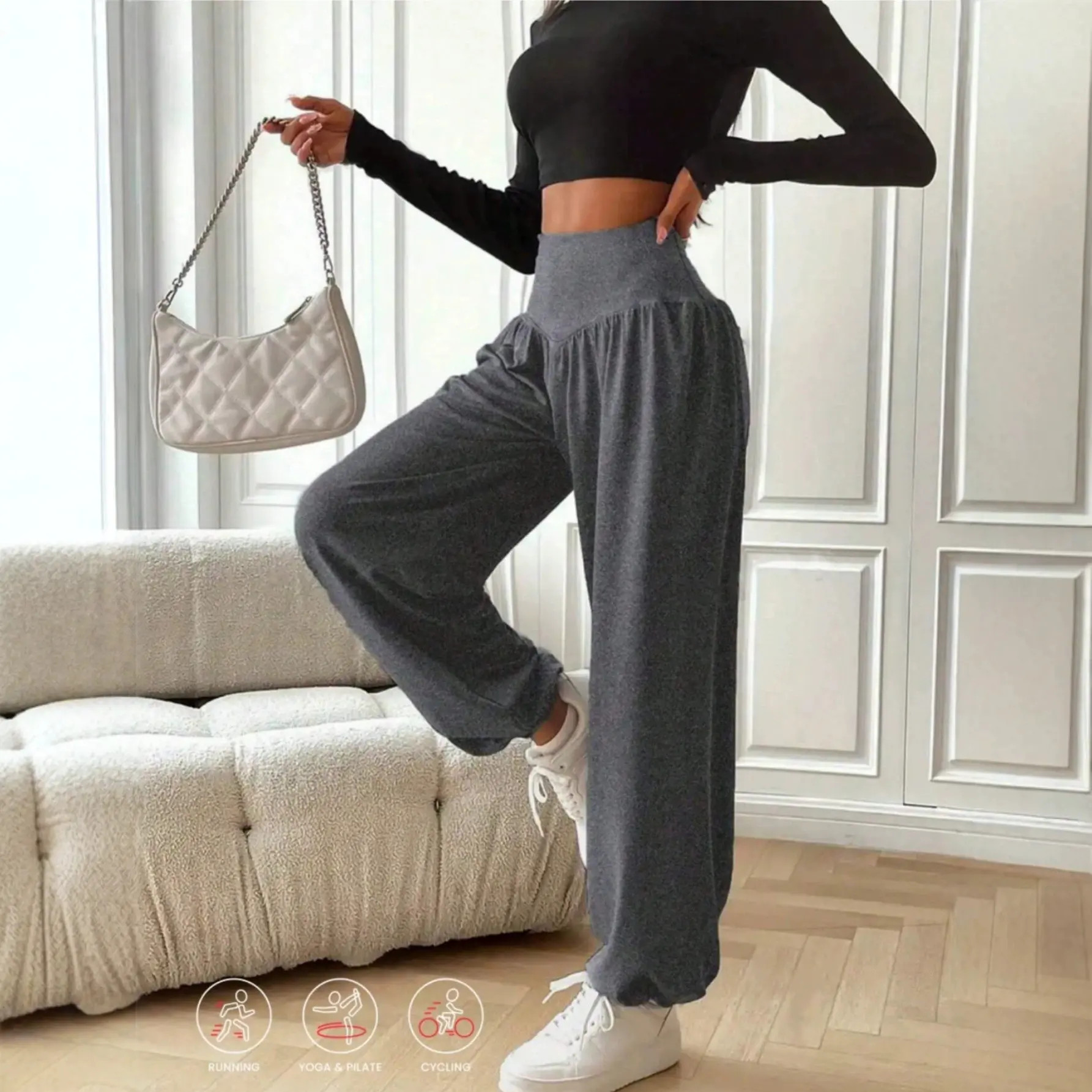 Women's Modal Fabric Lady Basic Bottoms - Loose Fit Harem Pants with Ankle Cuffs, Mosquito-Resistant Running Fitness Trousers for Outdoor Sports & Daily Wear