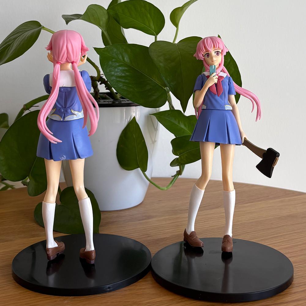 2 Style Mirai Nikki Anime Figure Gasai Yuno 17cm Pink Hair School Suit Pretty Girl Pvc Model Cute Periphery Gift Toy Doll