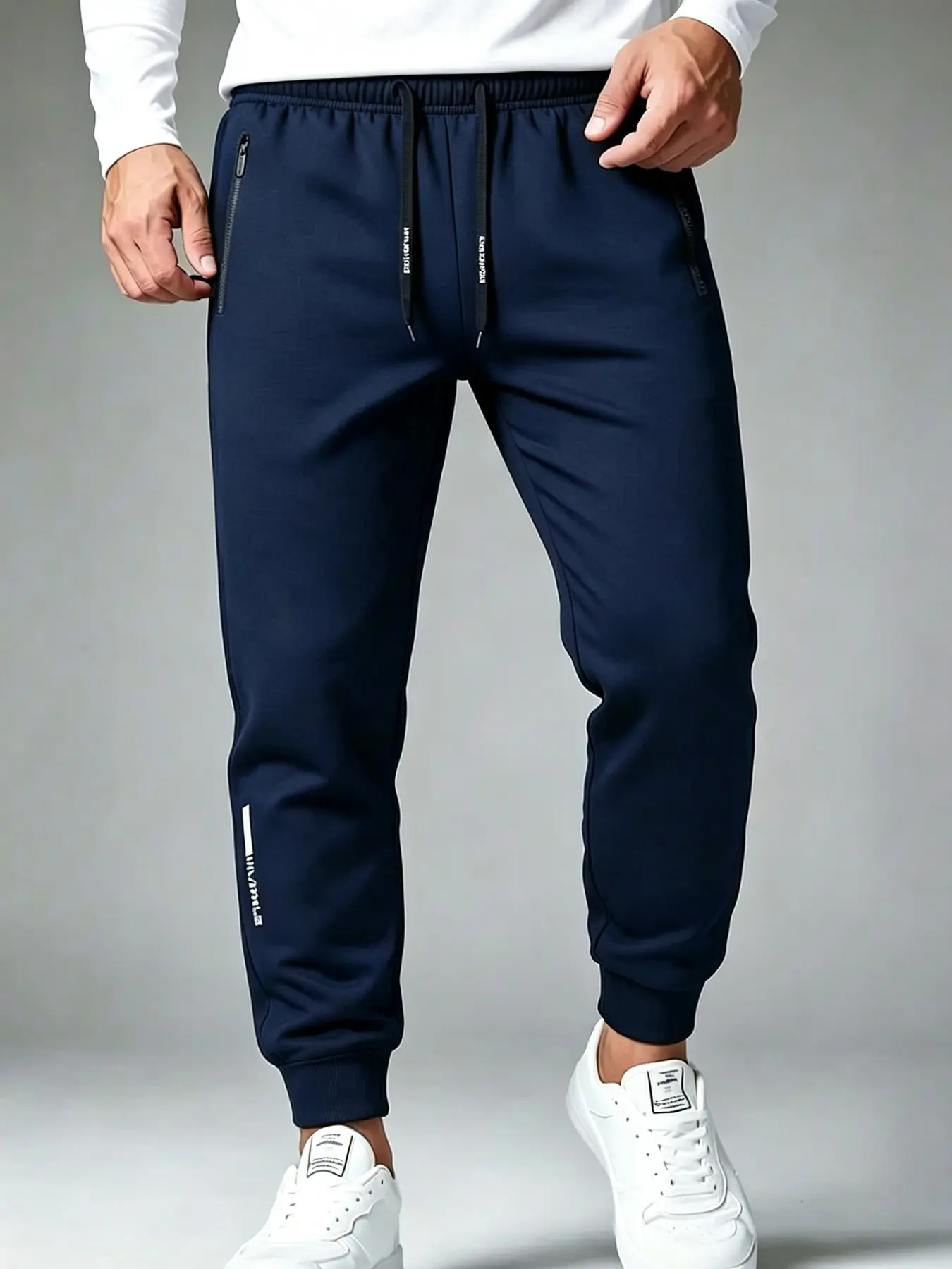 Men's Knit Pants, Sporty Fitted Joggers, Reflective Print, Elastic Waist, Ribbed Ankles, All Seasons, Casual Streetwear, Running Gear