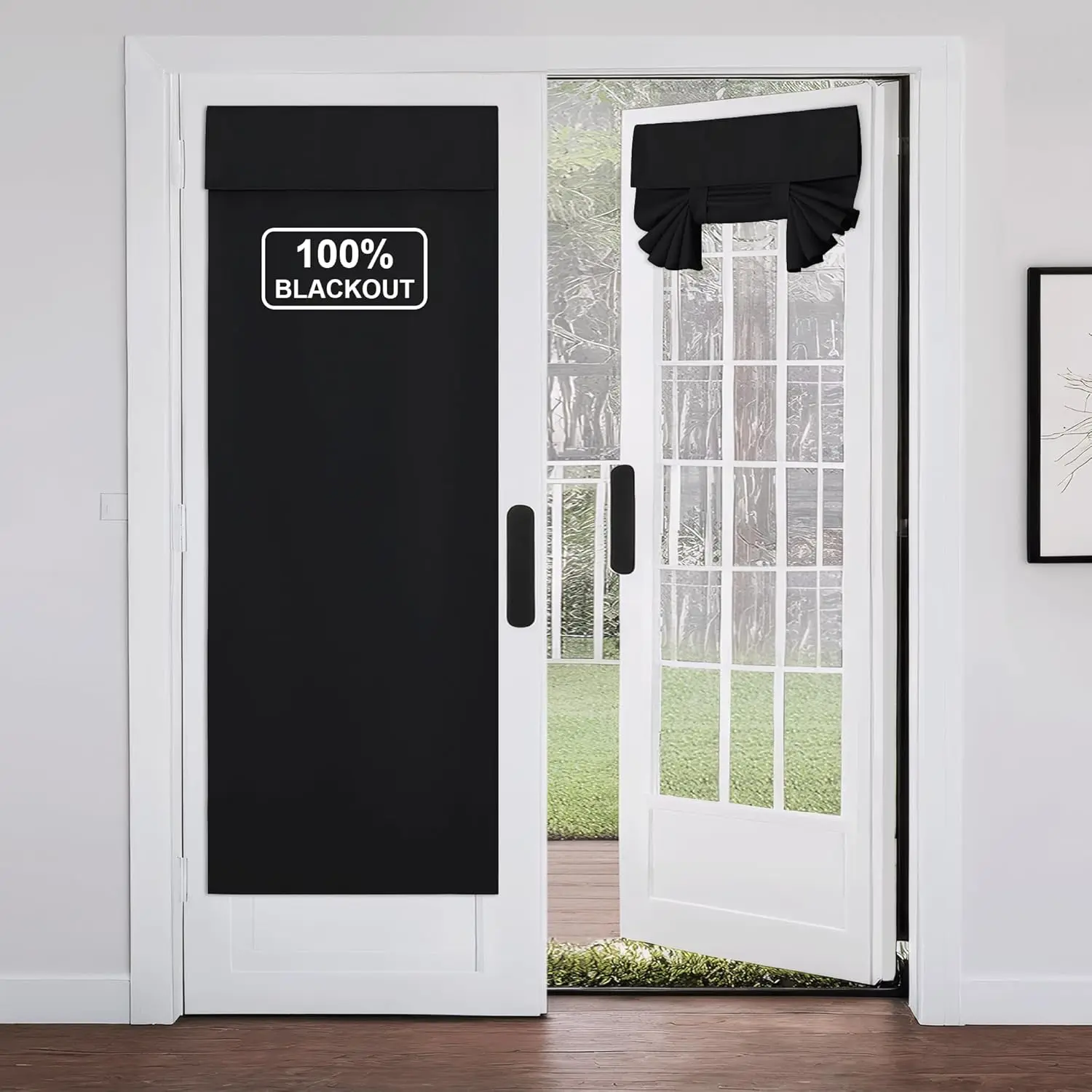 Black 100% Blackout Polyester Front Tie-Up Shade, 26x72 in Privacy-Focused Thermal Window Covering for Front Door, 1 Panel (Non-French Door Curtain)