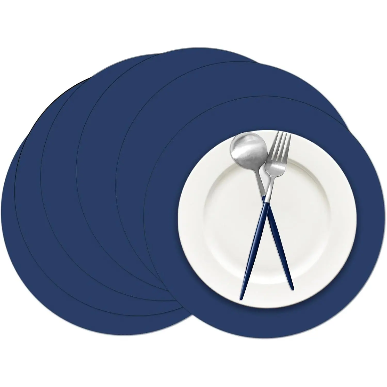 50 Pieces Navy Blue Round Disposable Decorative Paper Place Mats for Wedding Bridal Shower Birthday Party Dining Decor