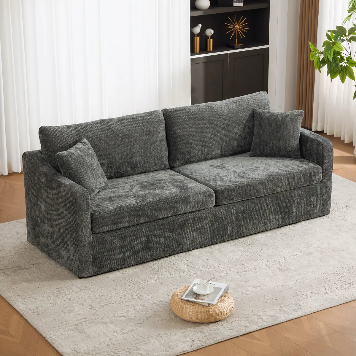 [Bellemave] 86.61" Extra-large Double-seater Sofa, Chenille Upholstered Loveseat with 2 Armrest Pillows and 2 Backrest Pillows, Suitable for Bedrooms, Living Rooms, Apartment