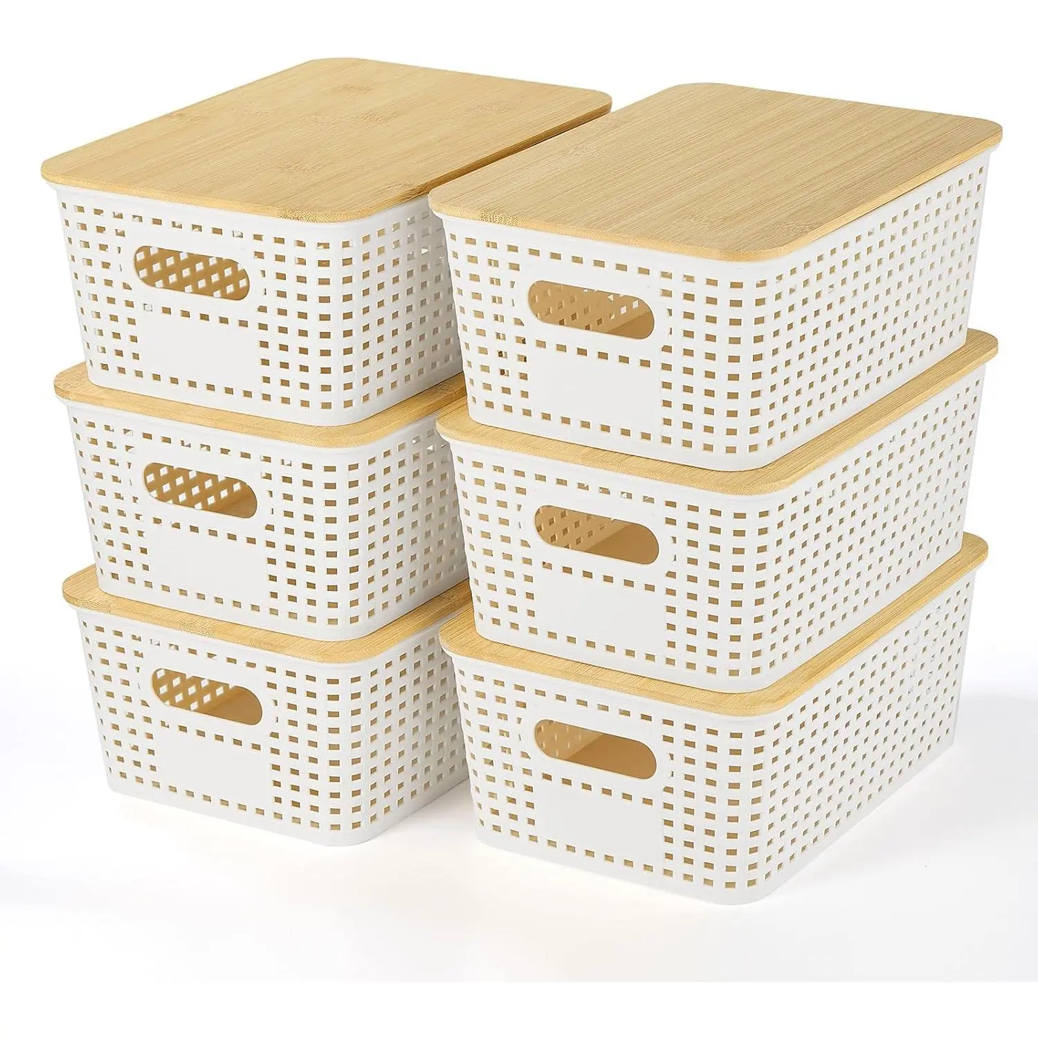 Plastic Storage Baskets With  Lid - Plastic Storage Containers Stackable Storage bins: Storage Baskets for Organizing Shelves Drawers Desktop Closet Playroom Classroom Office, 6 Pack