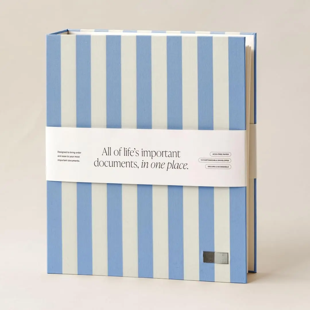 Document Organizer Binder -  Linen Folder System with Full & Half-Page Envelopes for Important Papers, , Birth  &