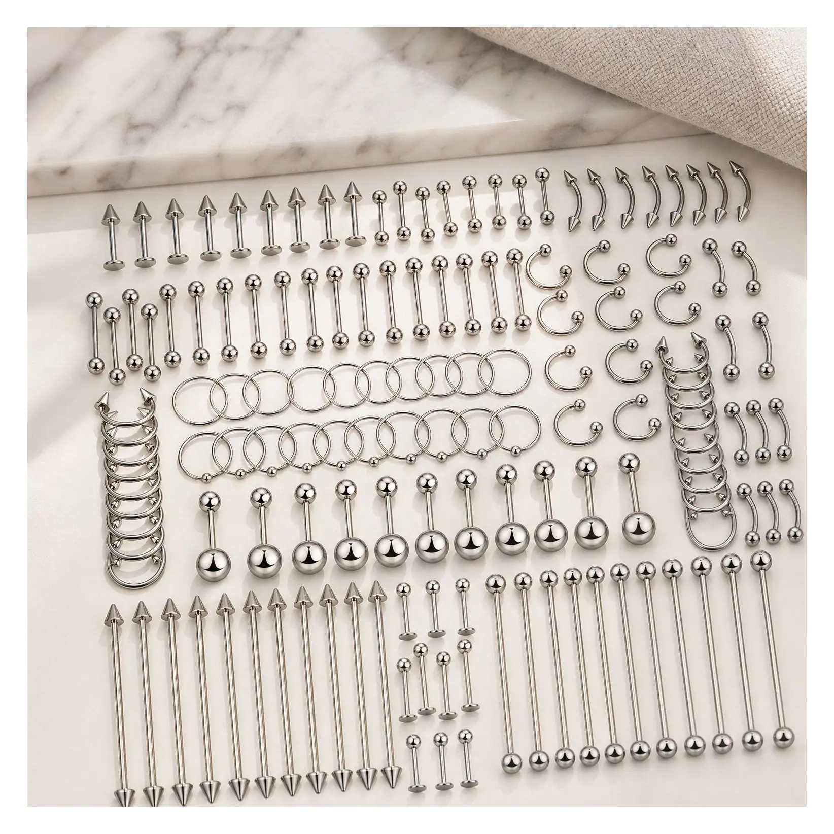 150Pcs Stainless Steel Body Piercing Kit with Lip Nose Tongue Tragus Cartilage Daith Eyebrow Belly Button Rings, 14G 16G 20G Piercing Jewelry ToolsGift