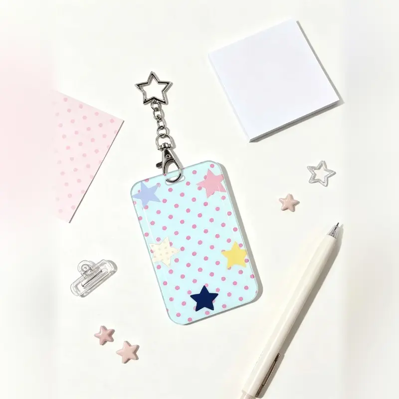 Light Blue Star Pattern Card Sleeve, Cute Macaron Color ID Protector, Durable for Student Ids, Work Badges, Public Transport Cards