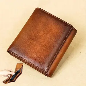 Men's Trifold Wallet - Premium Genuine Cowhide & Calfskin Leather, RFID Blocking, 2 ID Windows, Photo Slot, Large Capacity Vintage Buckle-Closure Fashion Accessory, Ideal Father's Day Gift, Mens Wallet