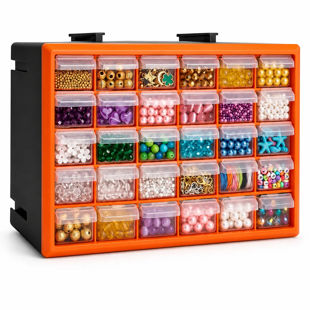 30 Drawer Plastic Drawer Storage Cabinet, Stackable Wall Mount Small Parts Organizer, Clear Drawer Hardware Organizer with Removable Dividers for Crafts, Beads, Building Bricks, Garage, Office