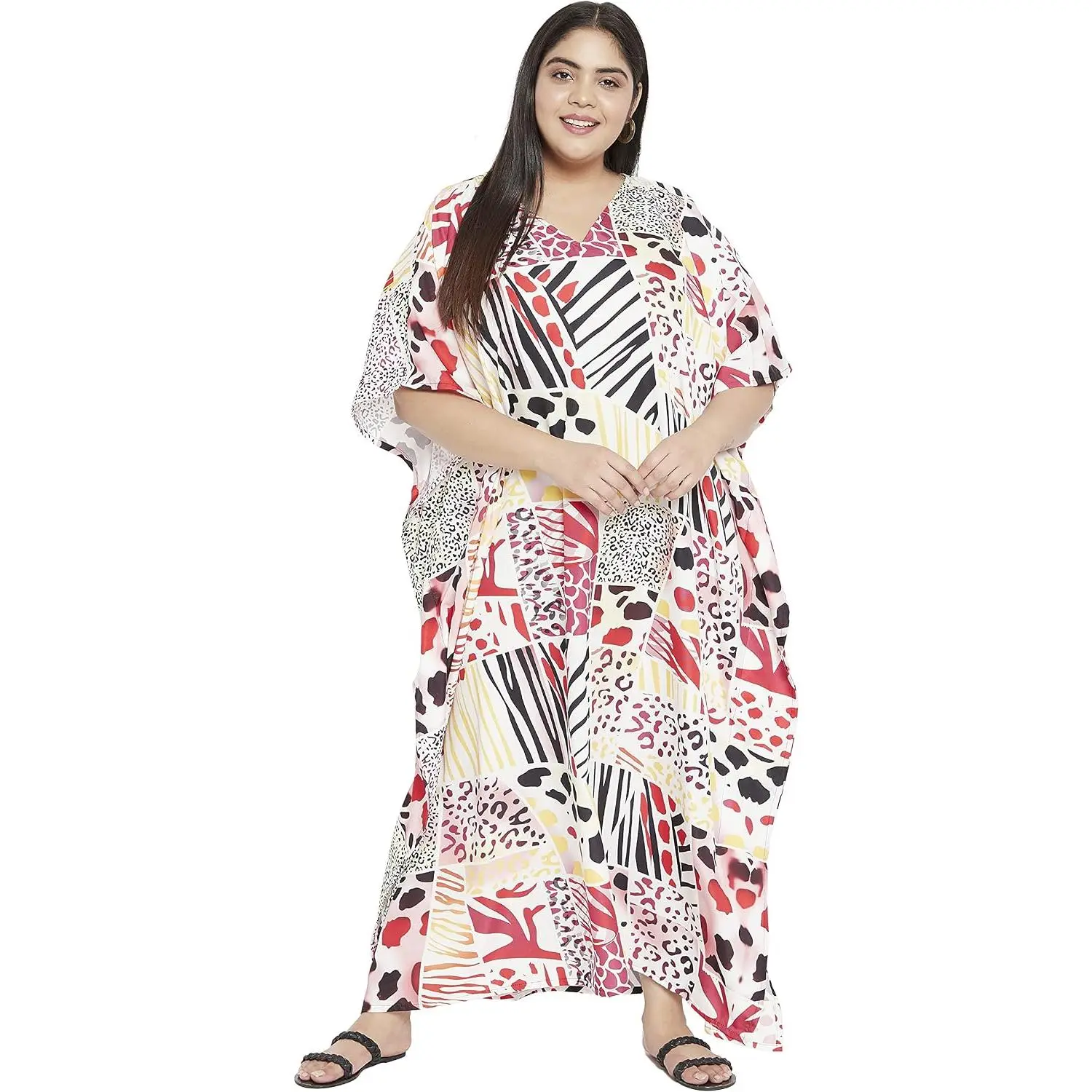Women's Polyester Casual Long Plus Size Beach Caftan Cover Up Maxi Dress 1X-3X Summer Kaftan Dresses