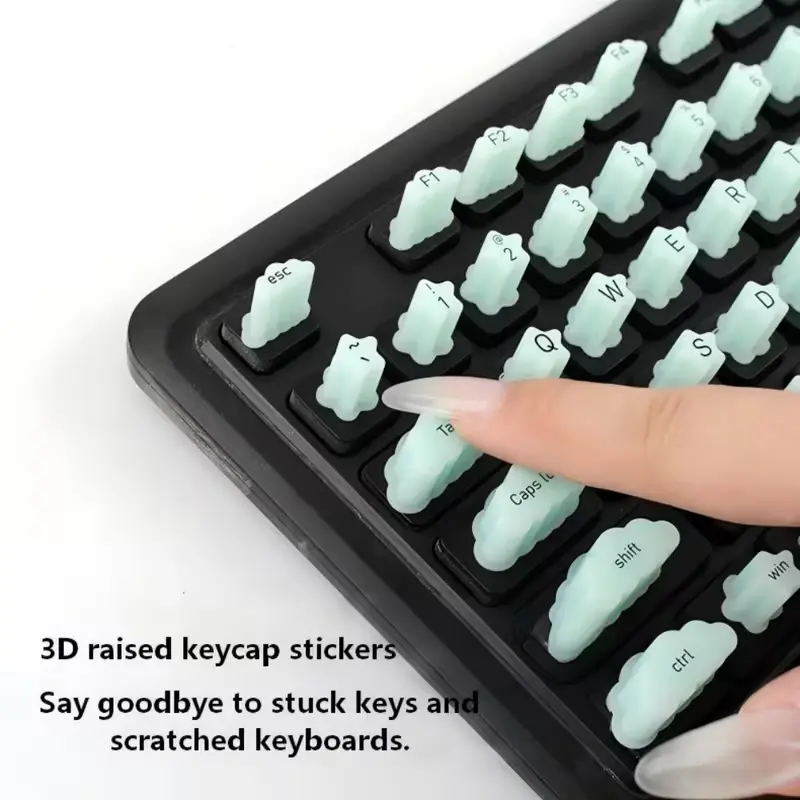 Silicone keyboard keycap covers designed for manicures; compatible with standard keyboards. They raise the key height to prevent scratches and protect manicures while typing with long nails—an essential office accessory for manicure enthusiasts.