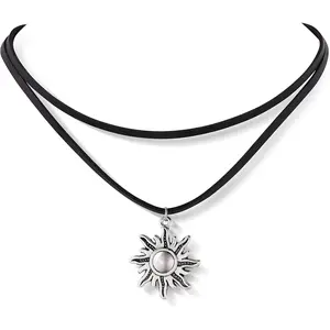 Gothic Boho Layered Sun Choker, Black Choker, Boho Goth Necklace, Black Jewelry, Halloween Christmas Jewelry Gift For Women