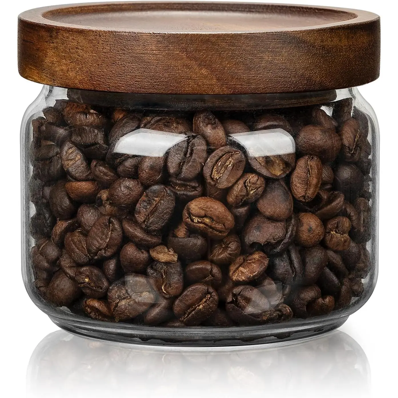 1 count Small Glass Storage Jars with Airtight , 11 fl oz (300ml) coffee container with Wooden Lid, Glass Pantry Canister for Beans, Rice, Sugar and etc