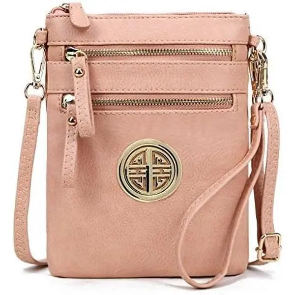 Small Multi Zipper Pockets Crossbody Bag with Detachable Wristlet