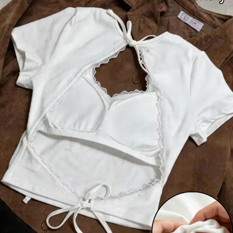 Women's Fashion Casual Summer Tank Top, Fitted Solid Color Lace Trim Basic Vest with Padded Bra, Stylish and Comfortable Ladies' Clothing, Casual Daily Tops