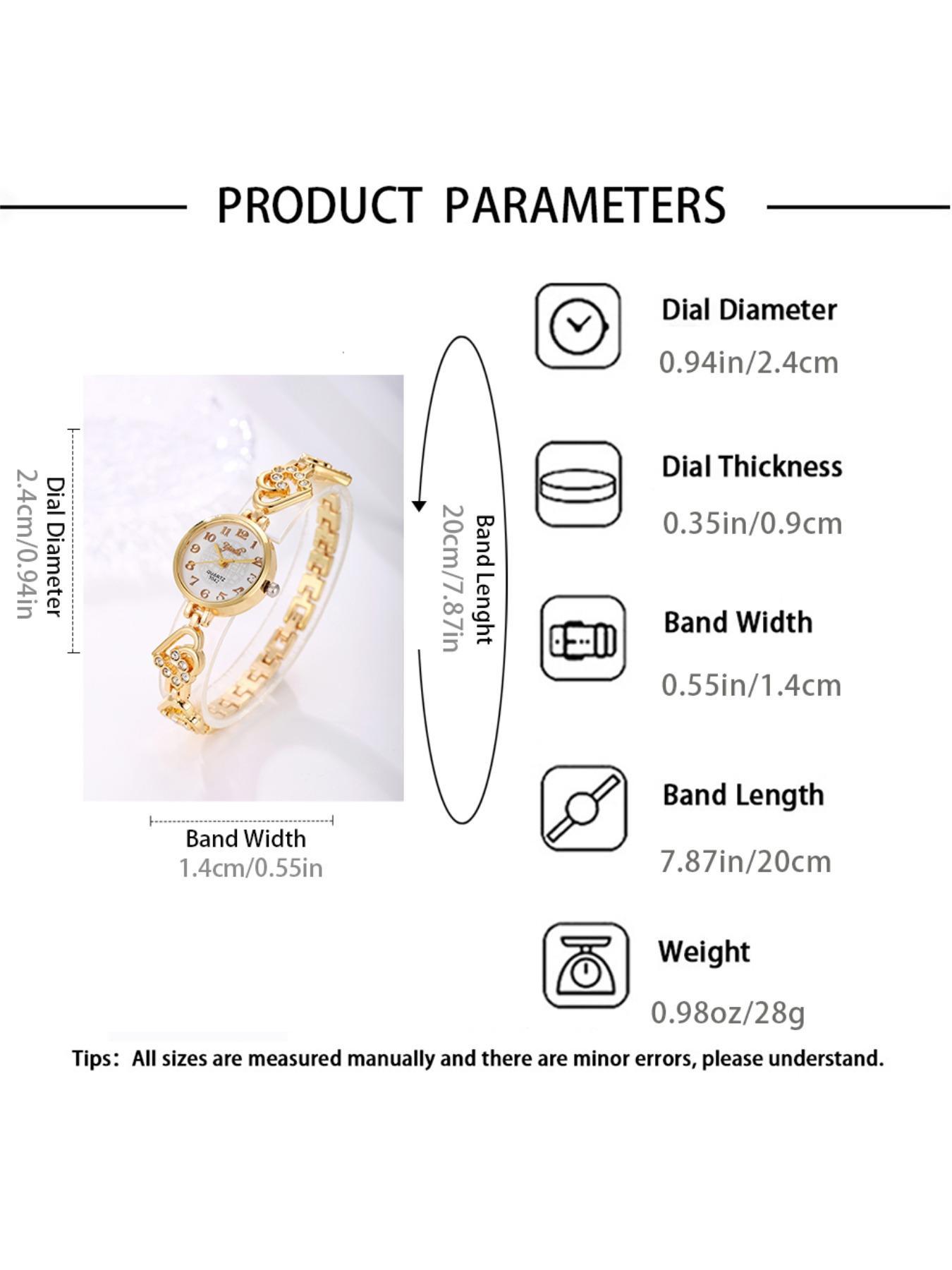 Elegant Fashion Round Dial Quartz Watch & Heart Shape Pendant Necklace, Ring, Stud Earrings, Bracelet, Trendy All-match & Exquisite Watch Set As Gift