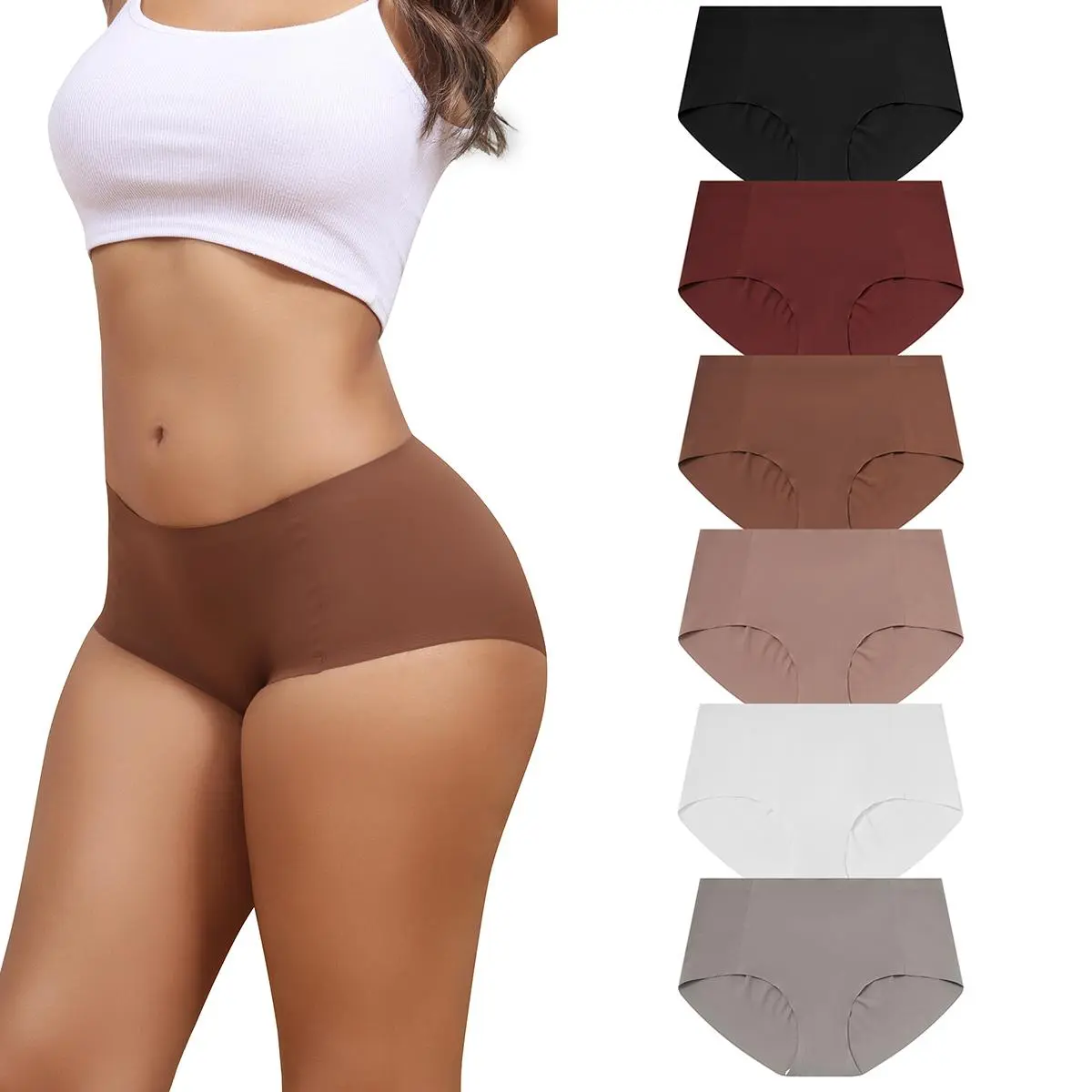 Women's Seamless Panties 6-Pack, Basic Mid-Waist Bikini Underwear - No-Show, Breathable, Full Coverage with Cotton Lining, Leg, Minimalist, Lightweight Stretchy Underwear