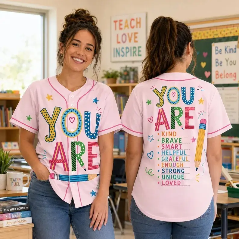 Positive Affirmation Shirt, Teacher Baseball Jersey, School Counselor Gift, You Are Kind Brave Smart Pink Jersey # Teacher Baseball Jersey # Back to School # Teacher #   TikTokMadeMeBuyIt #   TikTokShop