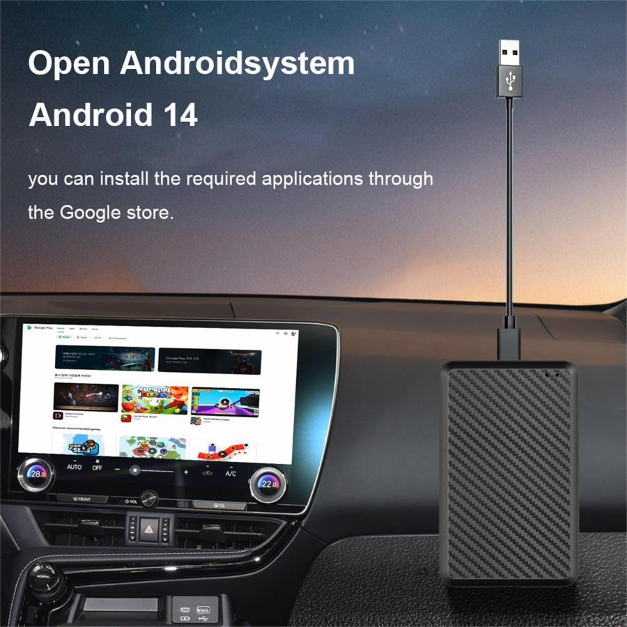 4G + 64G Wired to Wireless Car AI Box, Android 14 System Mini Dongle, WiFi Netflix Youtube Car AI Box for Audi Toyota Audi VW Golf Mercedes Subaru