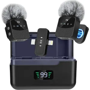 Mini Wireless Lavalier Microphone for iPhone/Android/Tablets,Magnetic Mini Mic with Noise Reduction, 25H Battery Life with Charging Case, Lapel Microphone Wireless for Video Recording Podcast
