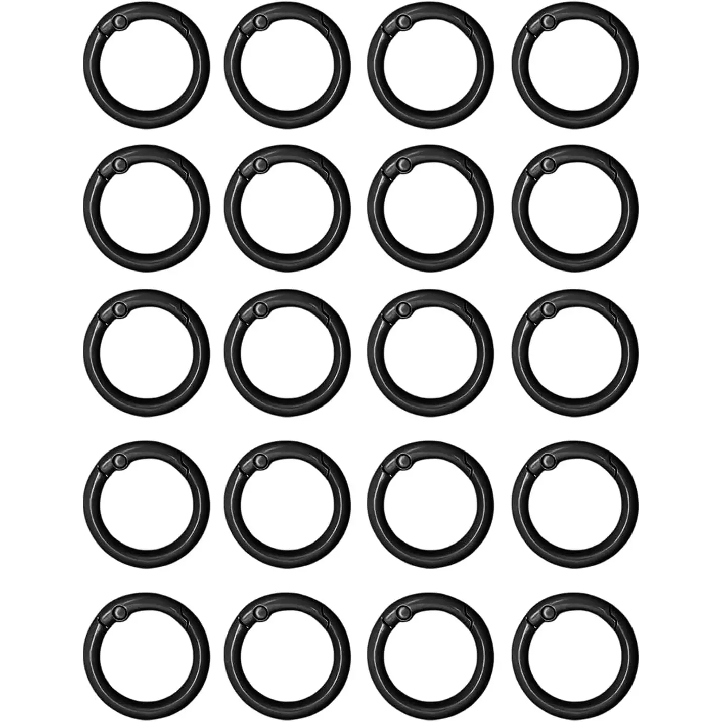 20 count Circle Carabiner Spring Snap Clips Metal Key Chain Rings 1Inch Black