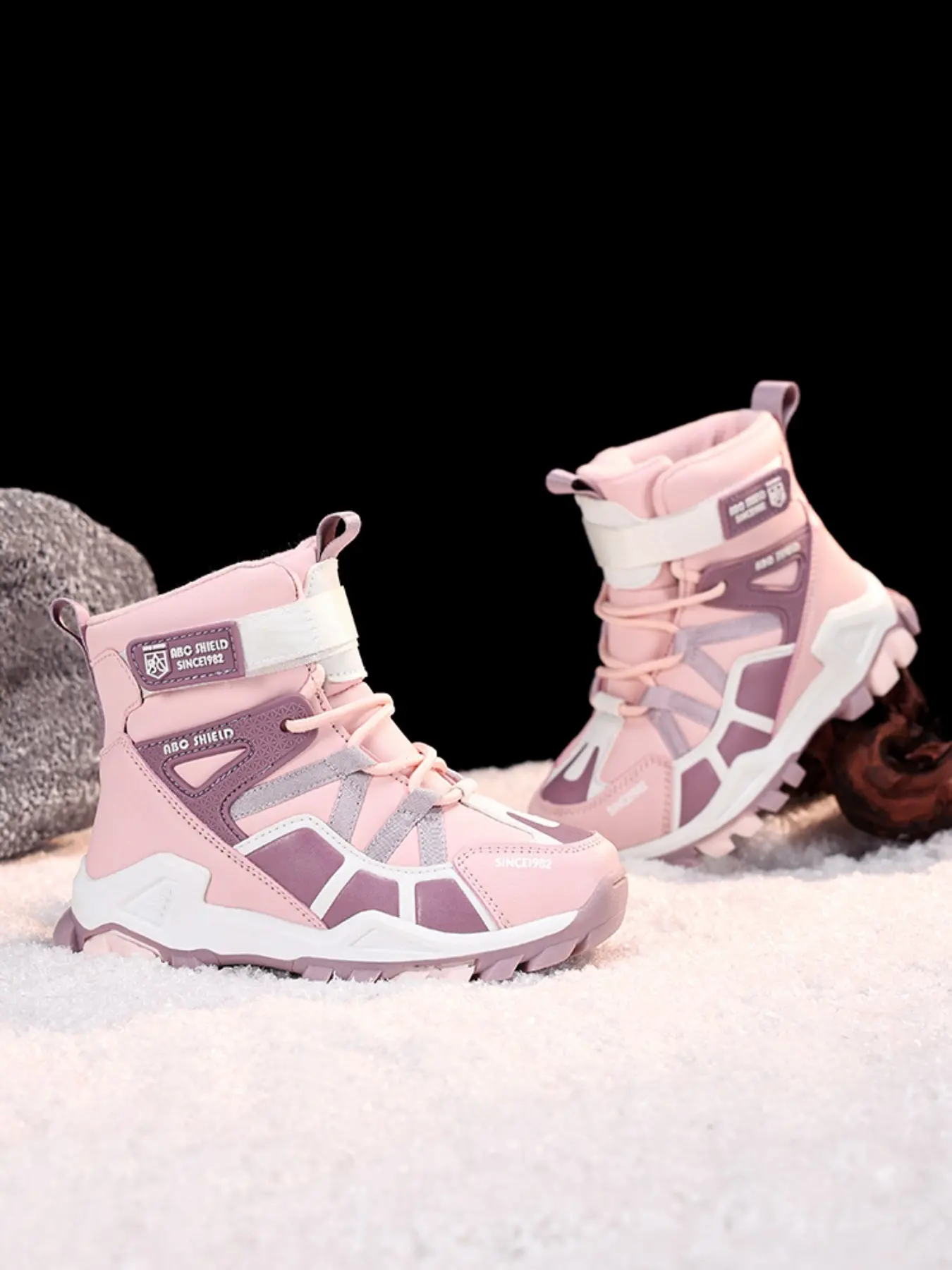 Kids High-Top Winter Hiking Boots, Waterproof Fleece Lined Snow Booties, Adjustable Hook & Loop Strap, Non-Slip Rugged Outdoors Shoes, Youth Snow Boots