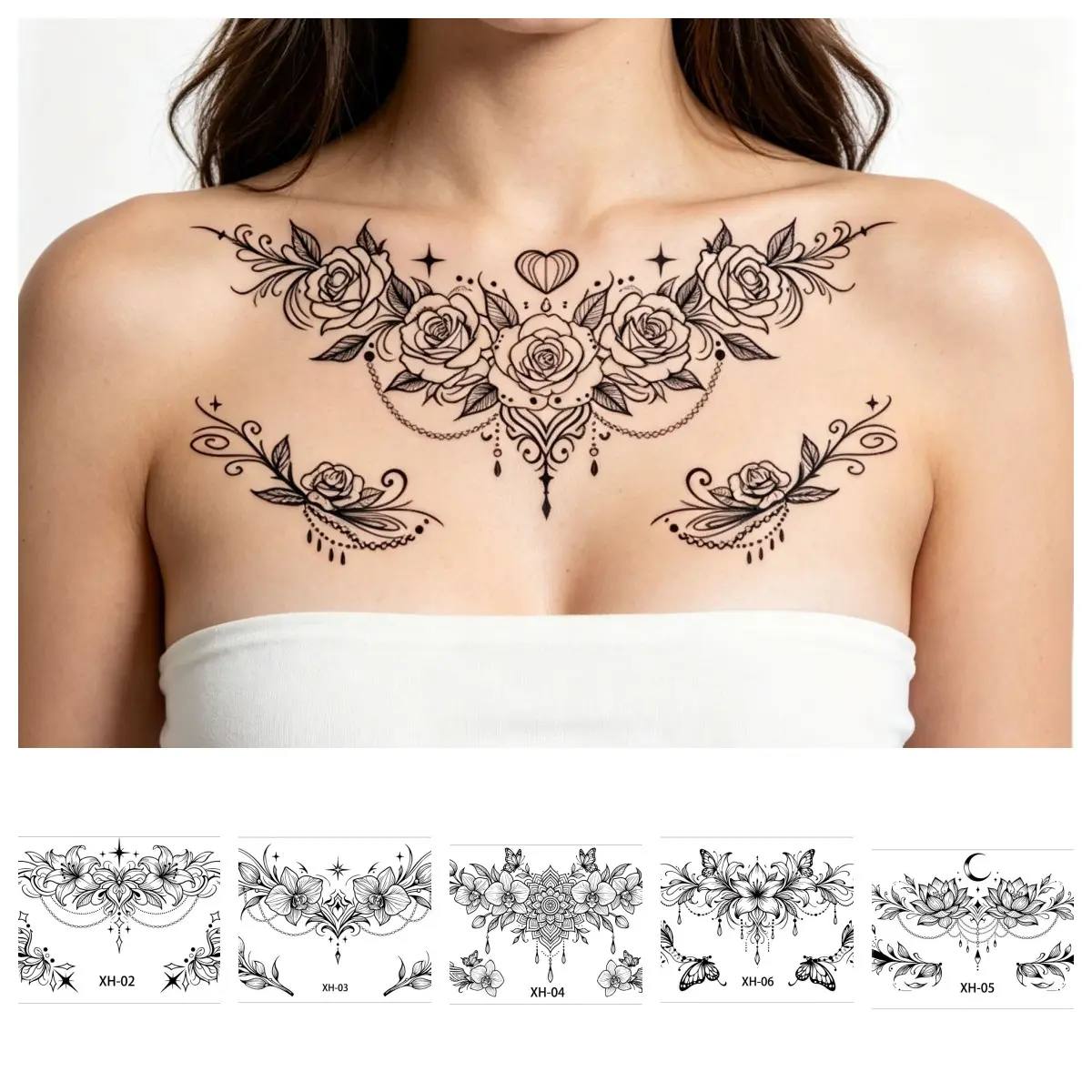 6 Sexy Succubus Tattoos, Gothic Heart Thorns Temporary Tattoo, Tribal Butterfly Chest Tattoo Stickers, Women's Breast Tattoo, Waist Back Body Tattoo