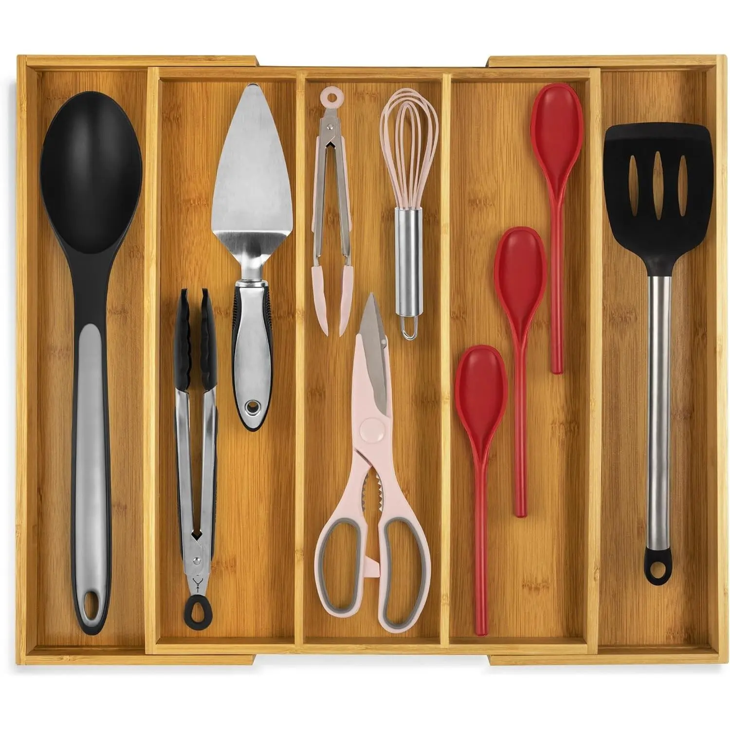 Kitchen Drawer Organizer - Expandable Utensil Drawer Organizer for Kitchen, Cutlery Tray & Silverware Organizer, 3-5 Slots - Bamboo Organizer for Utensils & Flatware (Natural)