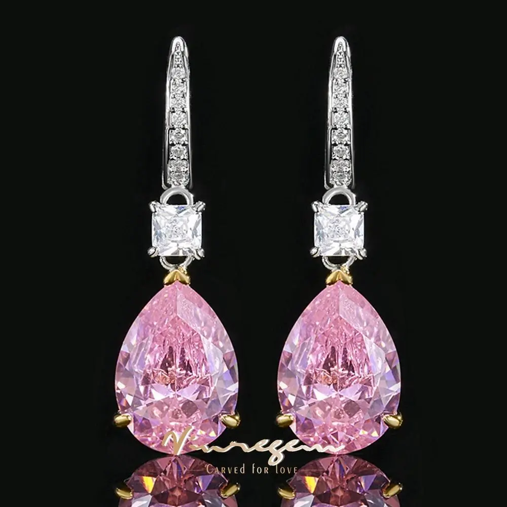 Vinregem 10*14 MM Pear Cut Lab Created Sapphire Ruby Citrine Gemstone Vintage Drop Dangle Earrings Jewelry For Women Wholesale