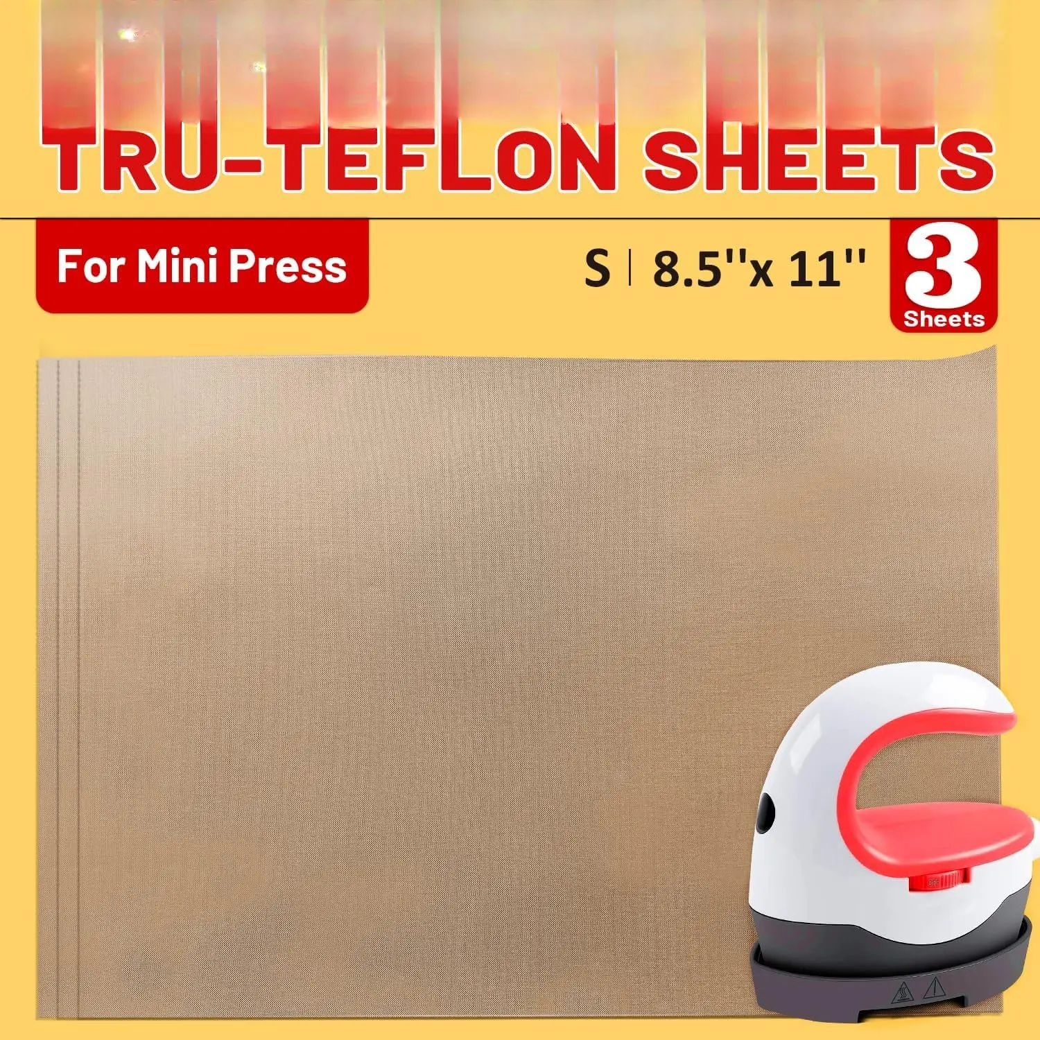 PTFE Teflon Sheets, Size S 8.5 x 11", 3 Pack | For Mini Heat Press, Heat Resistant Non-stick , For Heat Transfer Paper & Sublimation Paper & HTV