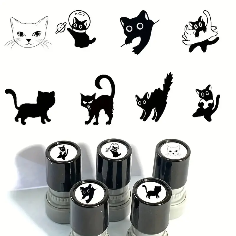 8 Cute Stamp Designs: Happy Black Cat, Adorable Black Cat, Light-Sensitive Stamps