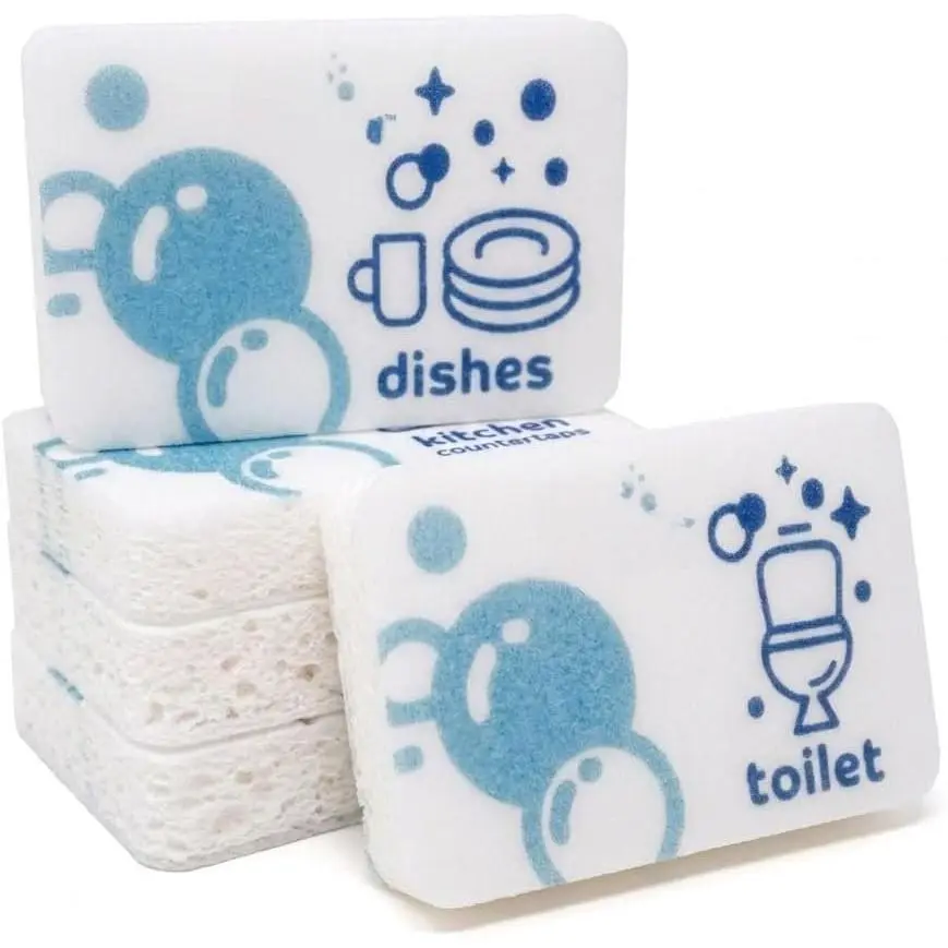 4-Pack Labeled Individually Wrapped Sponges Cellulose sponges Kitchen sponges Non Scratch Bathroom Sponges for Cleaning No Scratch Sponges Dishwashing Sponges Household Cleaning Sponges