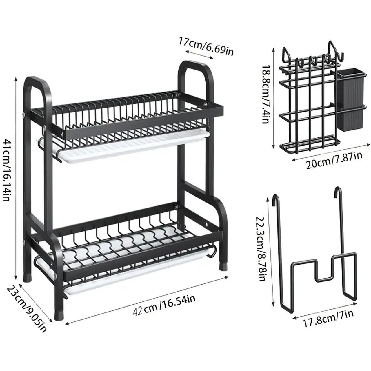 Large Capacity Double Layer Dish Rack, Dish Drying Organiser, Kitchen Storage Rack with Cutlery Holder, Kitchen Utensil Organizer, Kitchen Accessories