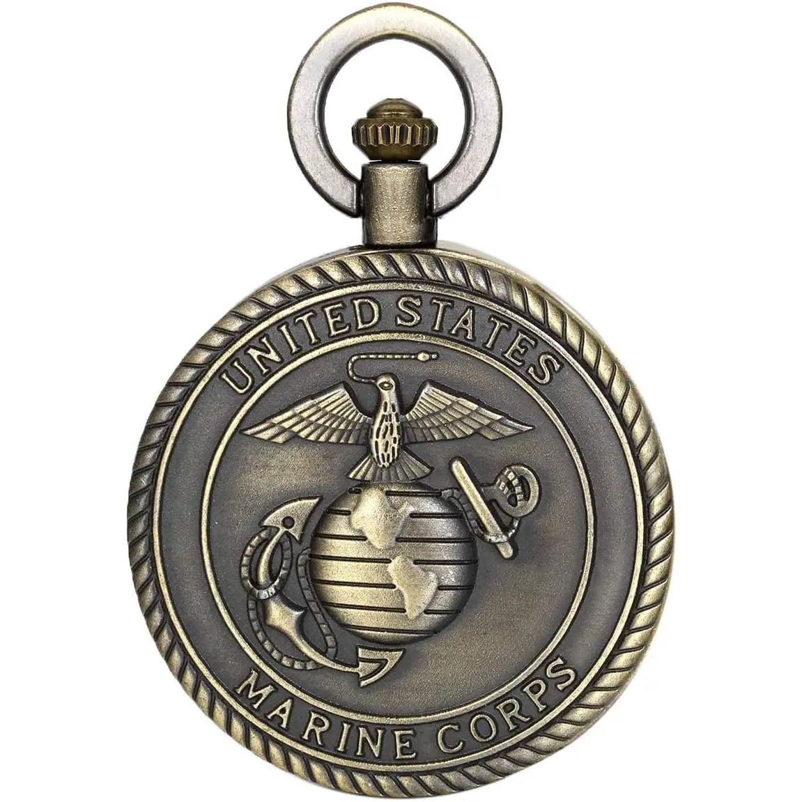 Men's Retro Bronze Pocket Watch with Engraved United States Marine Corps Face, Quartz Drive with Chain, Ideal Father's Day Gift, Fathers Day, Engraved Face, Male Wear, Happy Father's Day