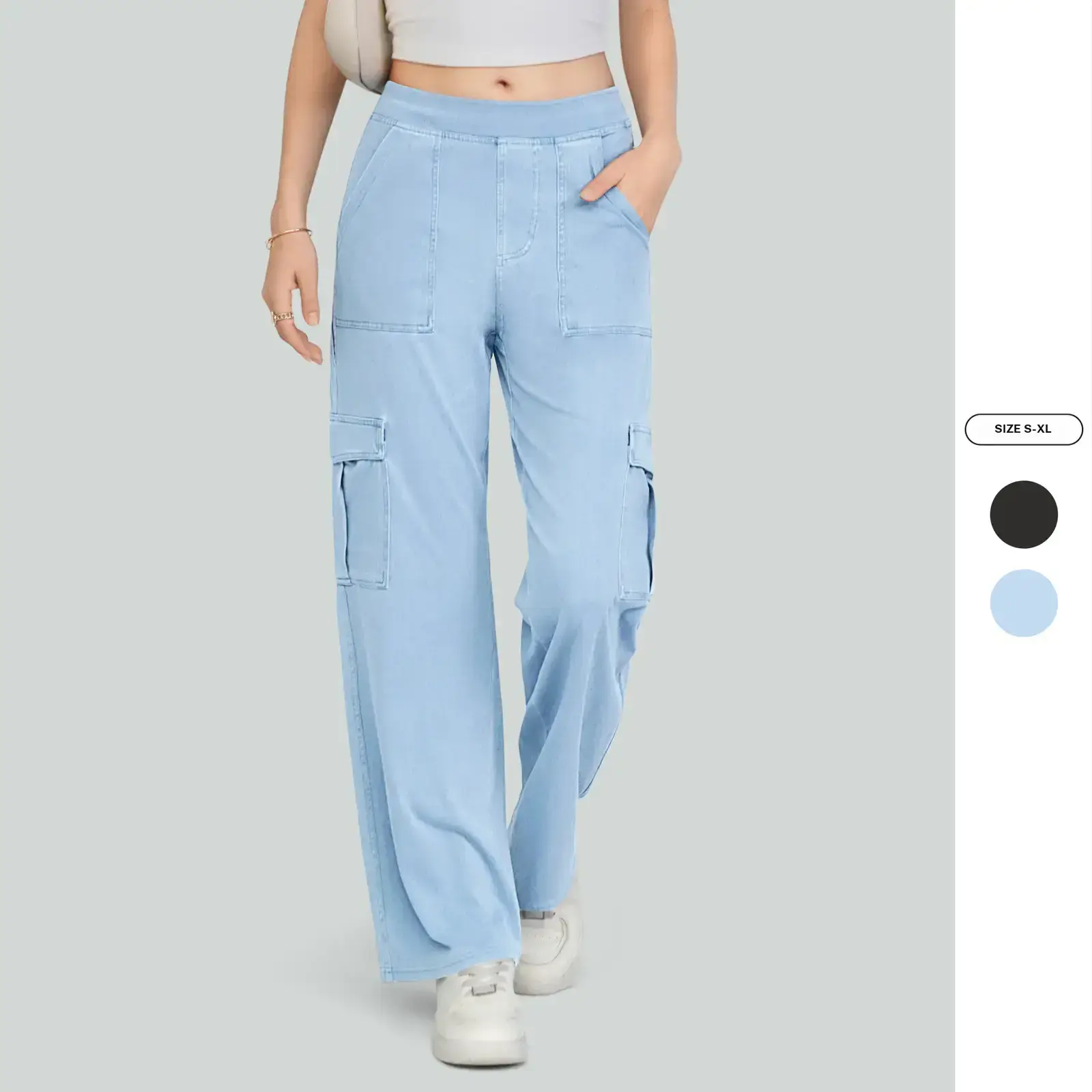 Imily Bela Women's High Waisted Wide Leg Jeans with Elastic Waist, Casual Flared Pants