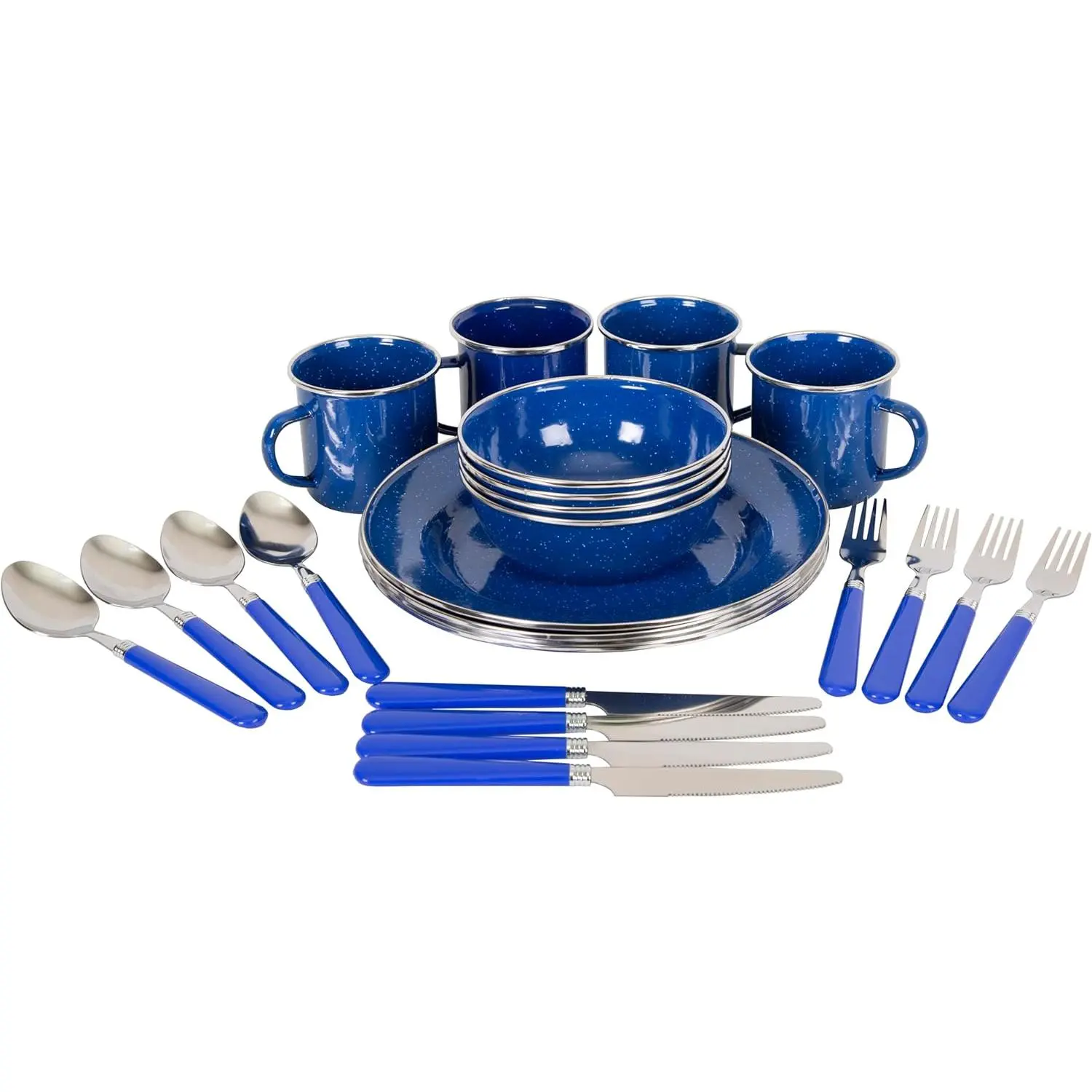 24-Piece Deluxe Enamel Tableware Set for 4, Lightweight Durable Portable Enamel Plates & Bowls Camp Dishes, Father's Day Gift for Camping, Hiking & Backpacking Outdoor Trips